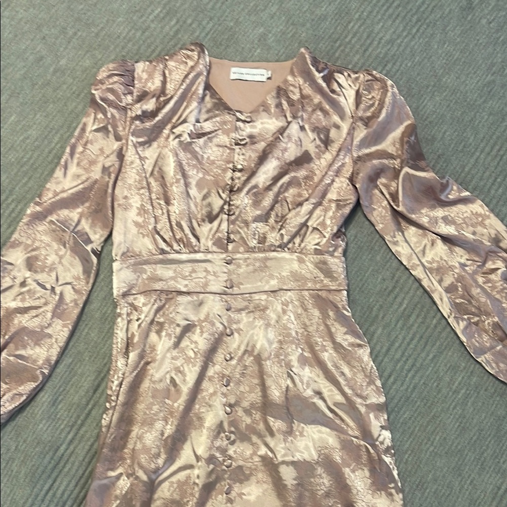 Zara Gold Long Sleeve Wrap Gown with V-Neck